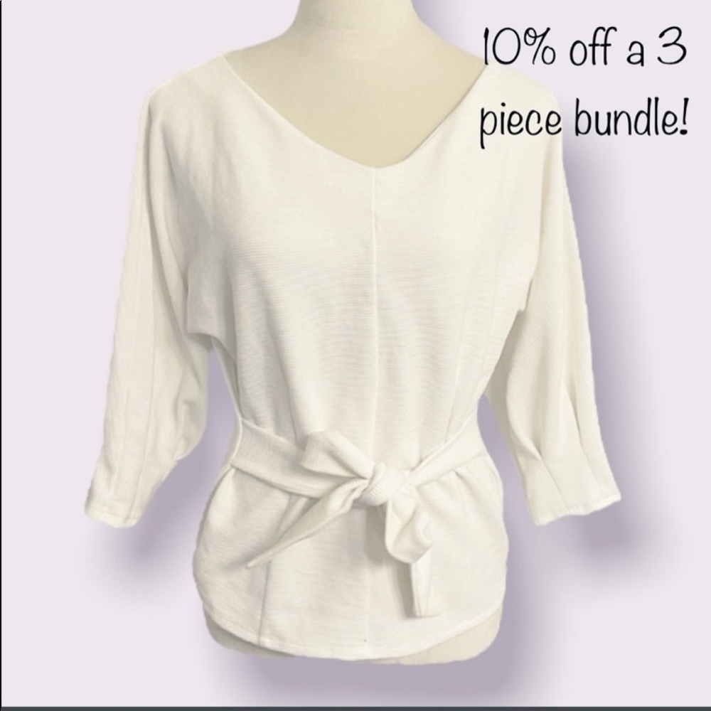 Anthropology White Tie Knit Blouse